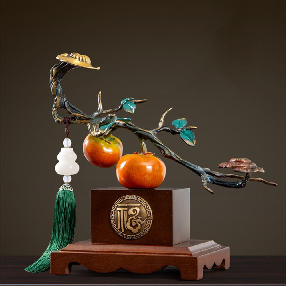 Persimmon Tree Figurine With Jade Gourd