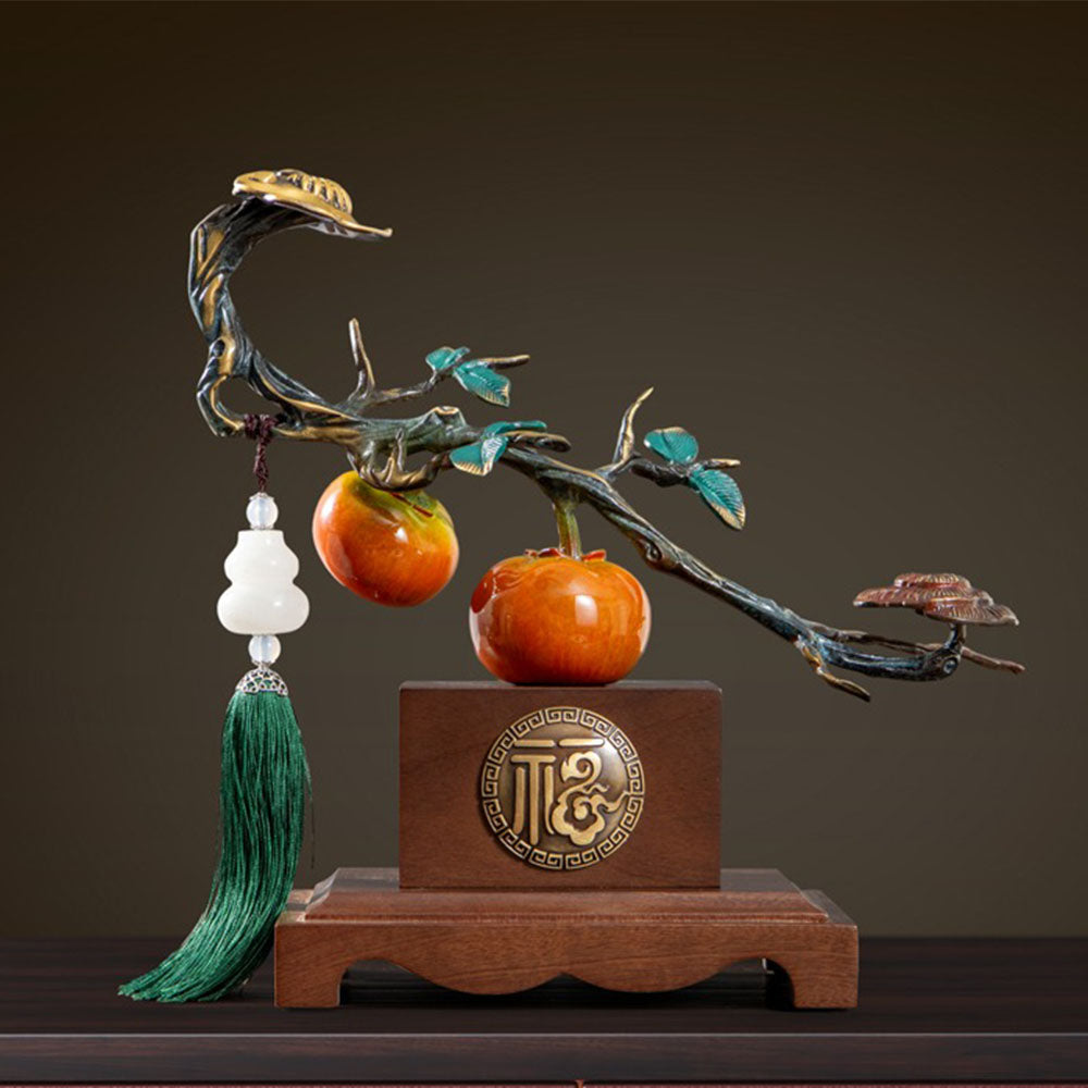 Persimmon Tree Figurine With Jade Gourd