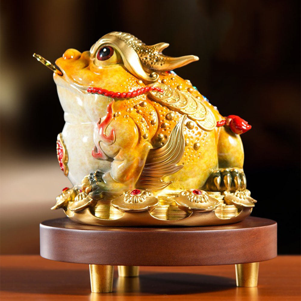 Feng Shui Three-Legged Toad with Walnut Base