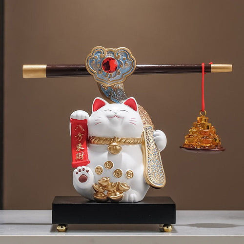 Red and gold lucky cat figurine alternate view