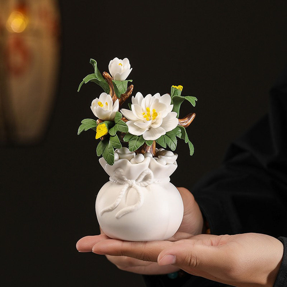 Ceramic Floral Wealth Bag Ornament