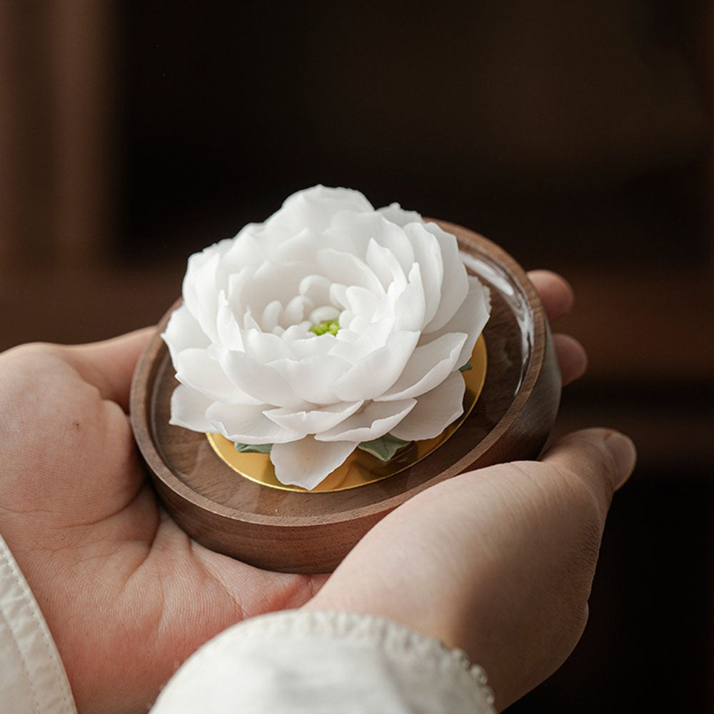 Jasmine Ceramic Flower On Walnut Base