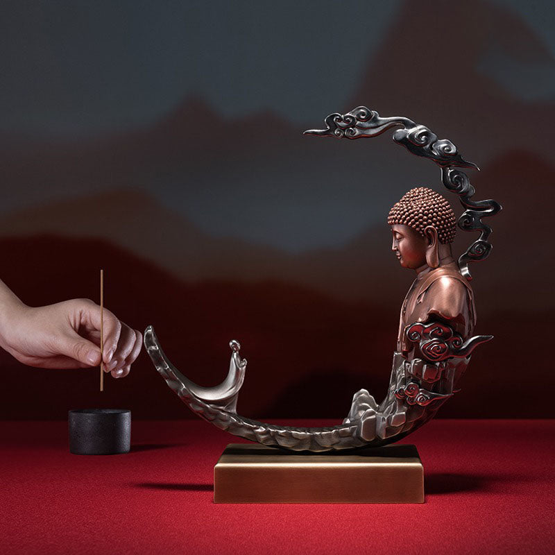 Brass Buddha Statue On Crescent Moon