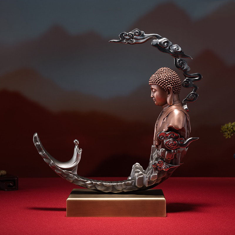 Brass Buddha Statue On Crescent Moon
