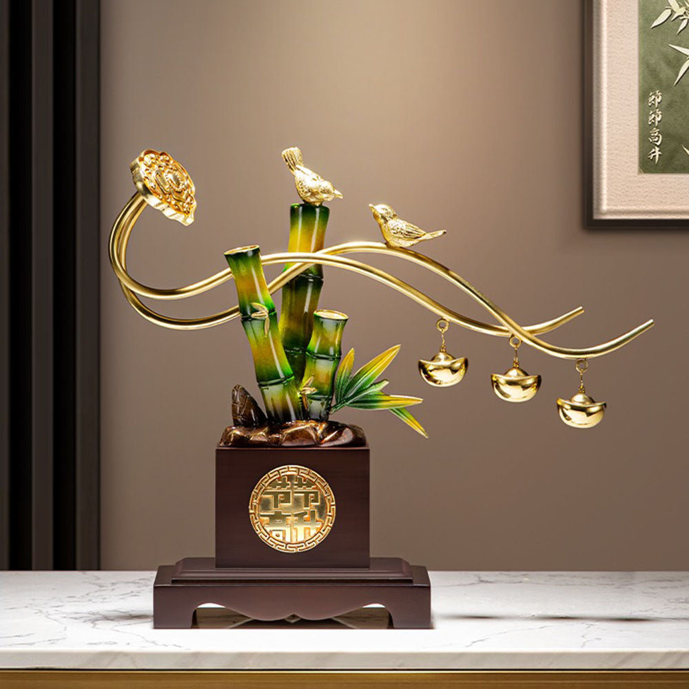 Brass Magpie And Ignots Decor Piece