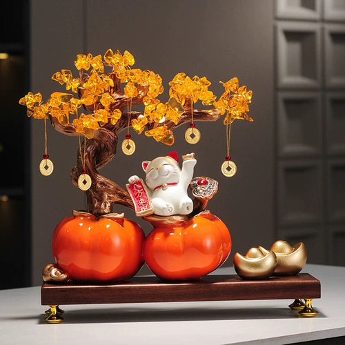 Beckoning cat with money tree prosperity decor product photo