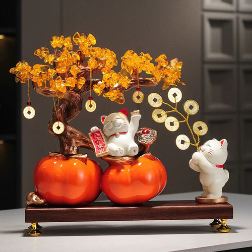 Lucky cats with golden money tree alternate style view