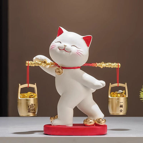 Lucky cat carrying gold ingot buckets alternate view