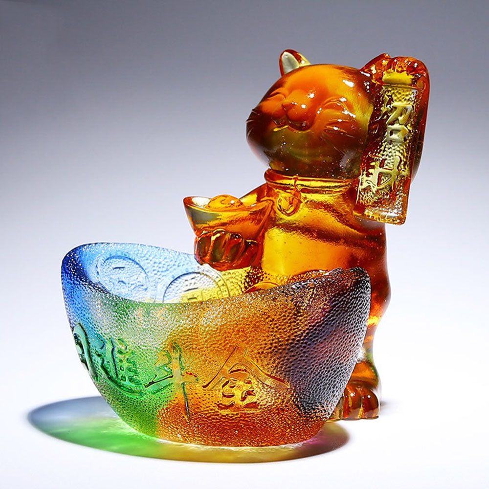 Crystal Glass Chinese  Wishing Cat