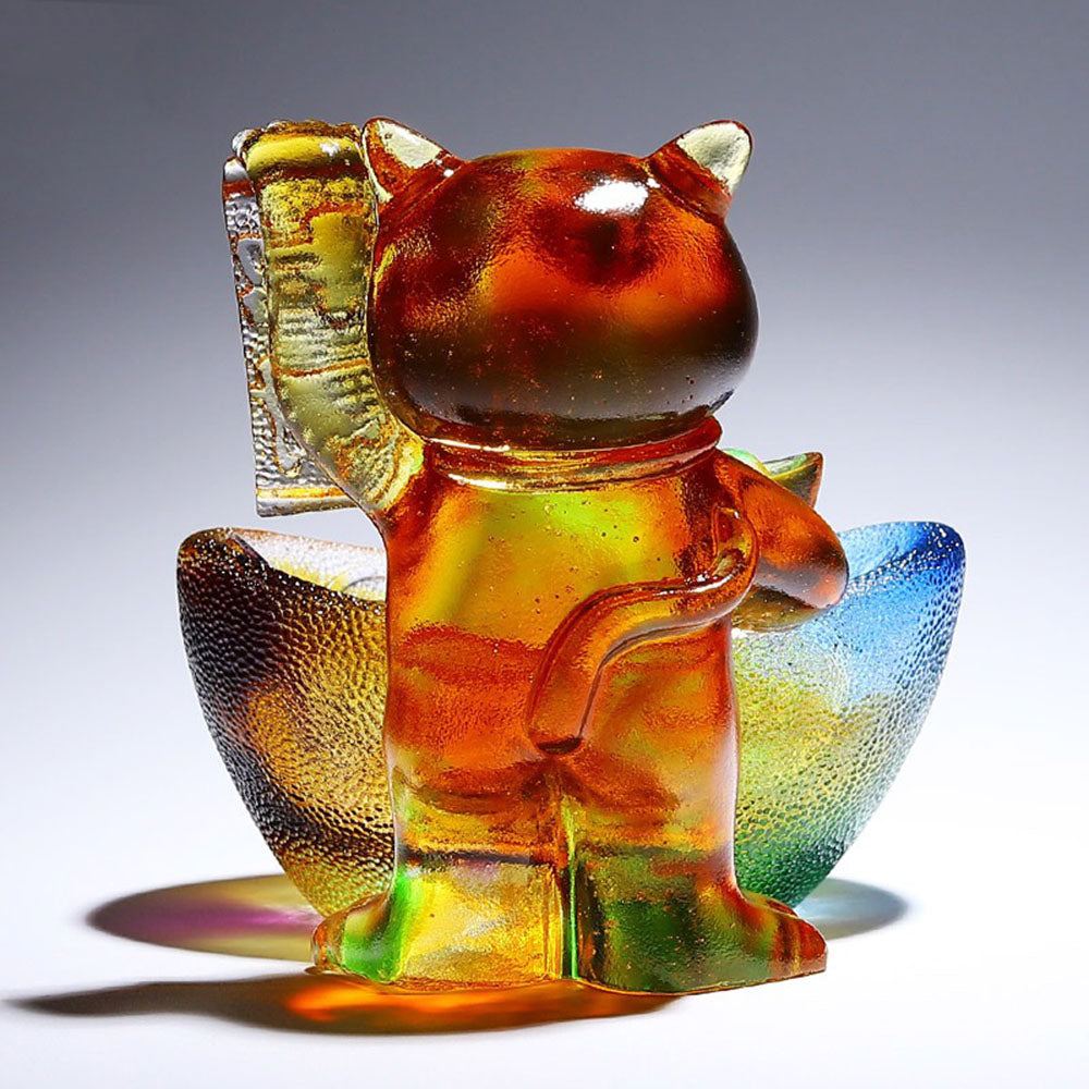 Crystal Glass Chinese  Wishing Cat