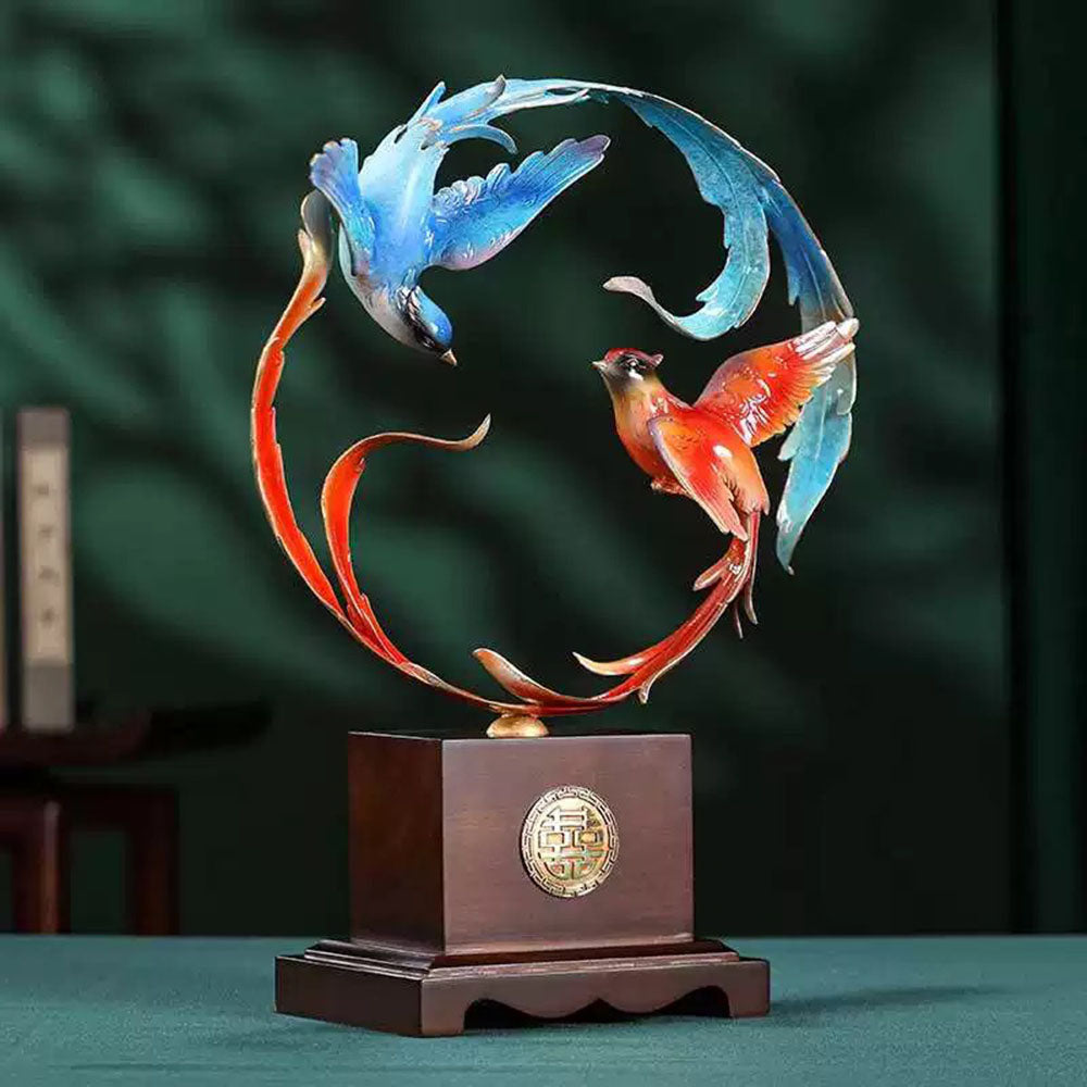 Colorful Brass Magpie Pair