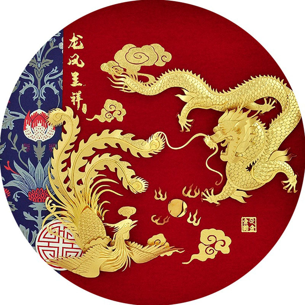 24K Gold Foil Dragon And Phoenix Frame