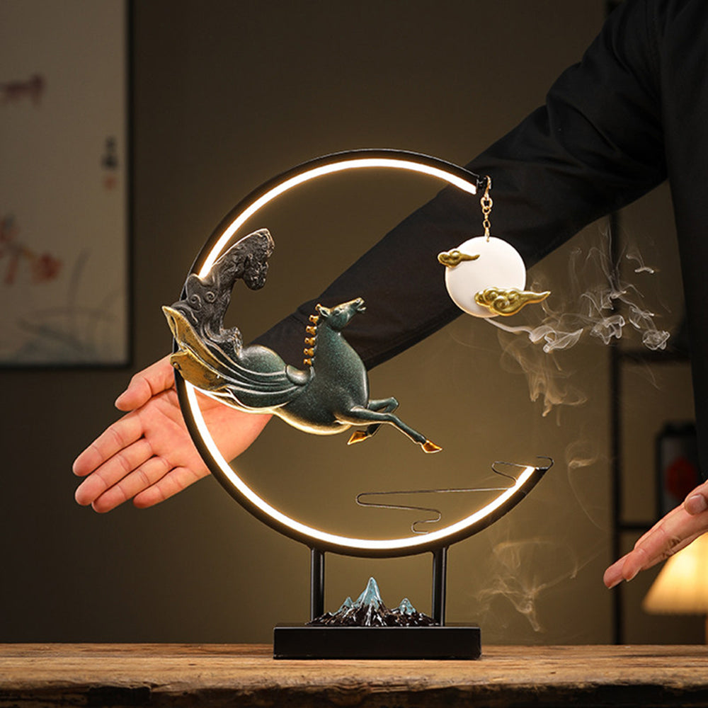 Flying Horse Backflow Incense Burner with LED Light